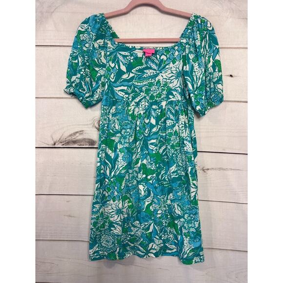 LILLY PULITZER Delaney Dress In Botantical Green Safari Sangria Girls XL (12-14) - Picture 1 of 5